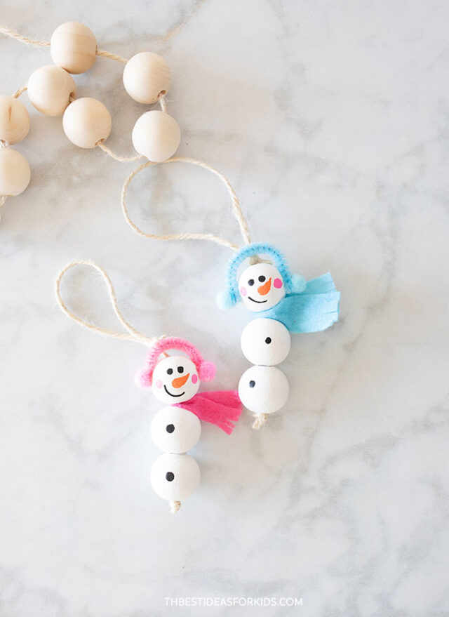 Wooden Bead Snowman Ornament