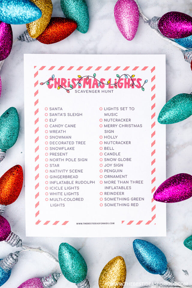 christmas lights scavenger hunt printable page