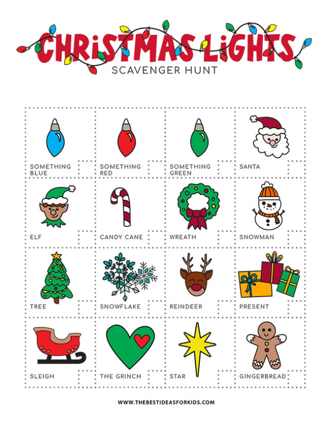 free printable christmas lights scavenger hunt