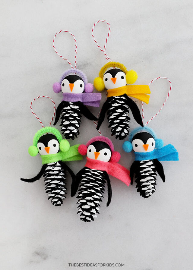 Pinecone Penguin Christmas Ornaments