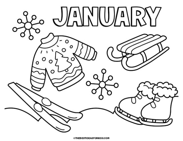 january sledding coloring page