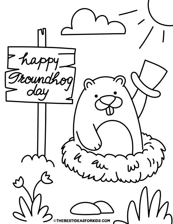 Groundhog Waving Coloring Page