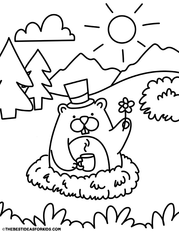 Groundhog with Coffee Coloring Page