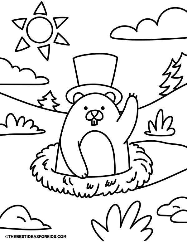 Groundhog with Tophat Coloring Page