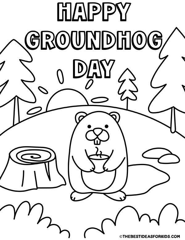 Happy Groundhog Day Free Coloring Page