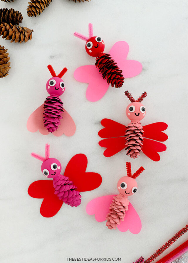 Pine Cone Love Bugs for Valentine's Day