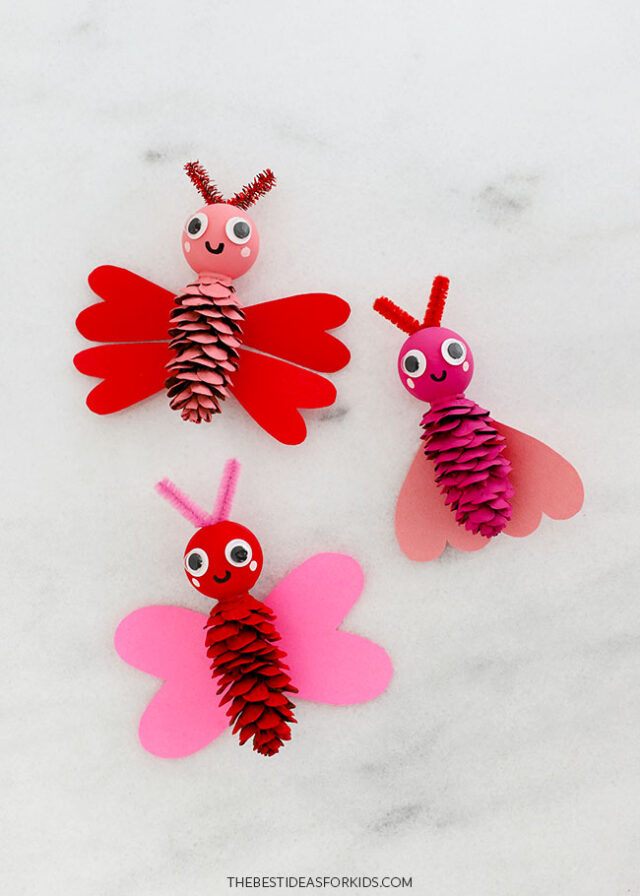 Pinecone Valentine's Day Love Bugs