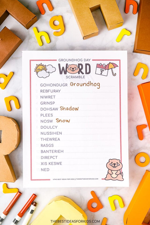 Unscramble Words for Groundhog Day